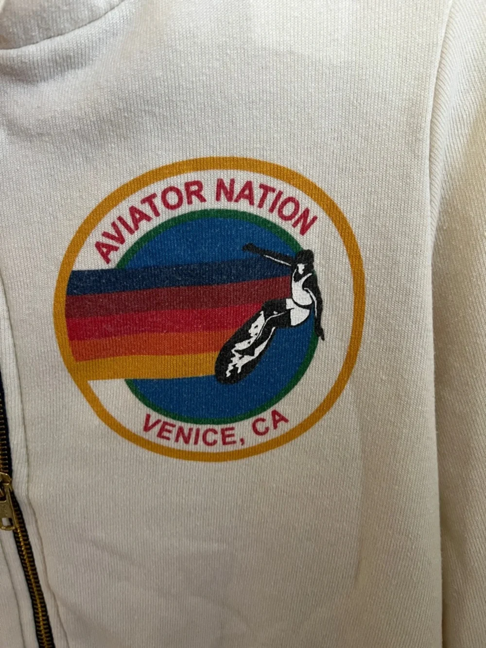 Aviator Nation vintage white Sweatpants & zip hoodie set with Rainbow 'A' Logo - Picture 7 of 14